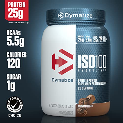 Dymatize ISO100 Hydrolyzed Protein Powder, 100% Whey Isolate, 25g of Protein, 5.5g BCAAs, Gluten Free, Fast Absorbing, Easy Digesting, Gourmet Chocolate, 20 Servings-UPStoxs