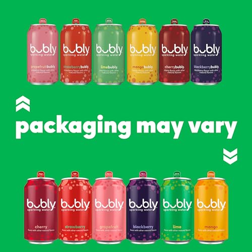 bubly Sparkling Water, 6 Flavor Variety Pack (Blackberry, Lime, Cherry, Grapefruit, Strawberry, Mango), Zero Sugar & Zero Calories, Seltzer Water, 12 Fl Oz Cans (Pack of 18)-UPStoxs