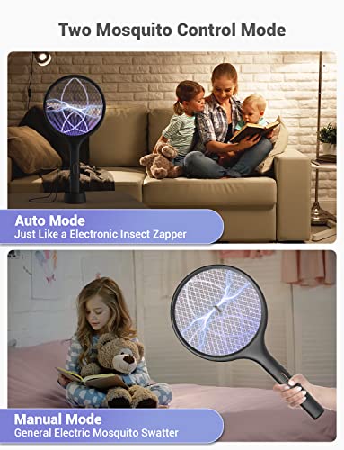 YISSVIC Electric Fly Swatter 4000V Bug Zapper Racket Dual Modes Mosquito Killer with Purple Mosquito Light Rechargeable for Indoor Home Office Backyard Patio Camping-UPStoxs