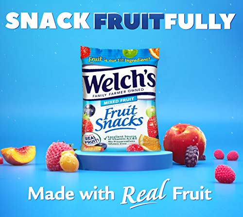 Welch's Fruit Snacks, Mixed Fruit, Perfect Halloween Candy Bulk Pack, Gluten Free, Individual Single Serve Bags, 0.8 oz (Pack of 40)-UPStoxs