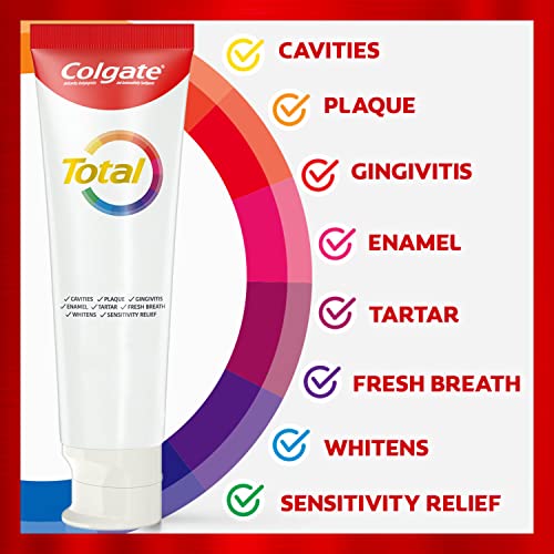 Colgate Total Whitening Toothpaste with Fluoride, 10 Benefits Including Sensitivity Relief and Stain Removal, Mint, 5.1 ounces (4 Pack)-UPStoxs