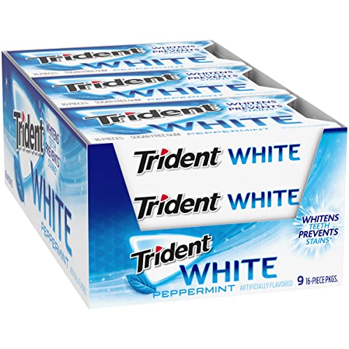 Trident White Peppermint Sugar Free Gum, 16 Count (Pack of 9)-UPStoxs