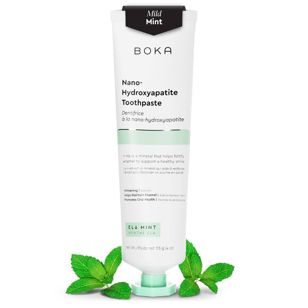 Boka Fluoride Free Toothpaste - Nano Hydroxyapatite, Remineralizing, Sensitive Teeth, Whitening - Dentist Recommended for Adult & Kids Oral Care - Ela Mint Flavor, 4 Fl Oz 1 Pk - US Manufactured-UPStoxs