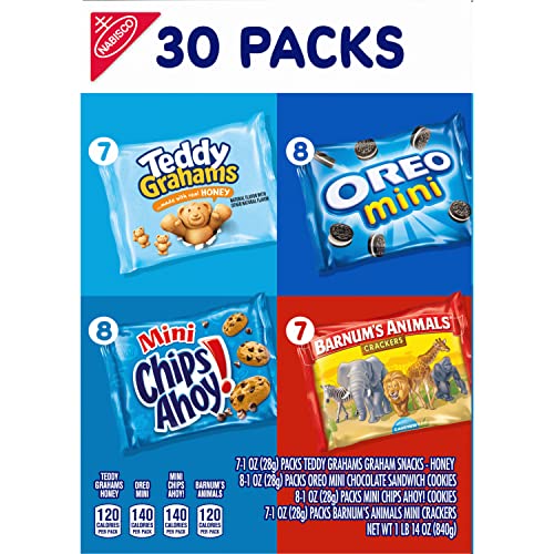 Nabisco Team Favorites Variety Pack, OREO Mini, CHIPS AHOY! Mini, Teddy Grahams Honey & Barnum's Animal Crackers, School Snacks, 30 Snack Packs-UPStoxs