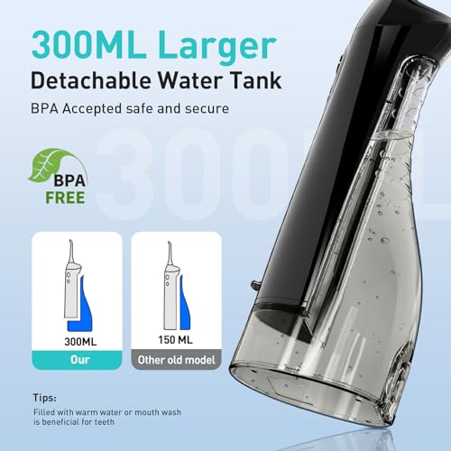 COSLUS Water Dental Flosser Teeth Pick: Portable Cordless Oral Irrigator 300ML Rechargeable Travel Irrigation Cleaner IPX7 Waterproof Electric Waterflosser Flossing Machine for Teeth Cleaning F5020E-UPStoxs