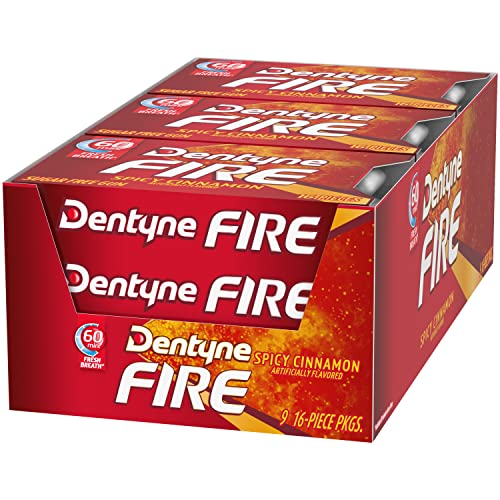 Dentyne Fire Spicy Cinnamon Sugar Free Gum, Pack of 9 (144 Total Pieces)-UPStoxs