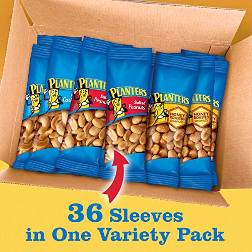 PLANTERS Variety Pack, Salted Cashews, Salted Peanuts & Honey Roasted Peanuts, On-the-Go Nut Snacks, Individually Packed Snacks, Quick Snack for Adults, After School Snack, Kosher, (36 Pack)-UPStoxs