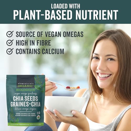 Viva Naturals Organic Chia Seeds 2 LBs - Plant-Based Omega-3 and Vegan Protein, Non-GMO Chia Seeds Organic Perfect for Smoothies, Salads and Chia Seed Pudding, Black Chia Seeds Bulk-UPStoxs