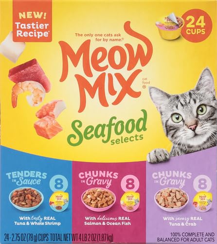 Meow Mix Seafood Selects Wet Cat Food Variety Pack, 2.75 Ounce (Pack of 24)-UPStoxs