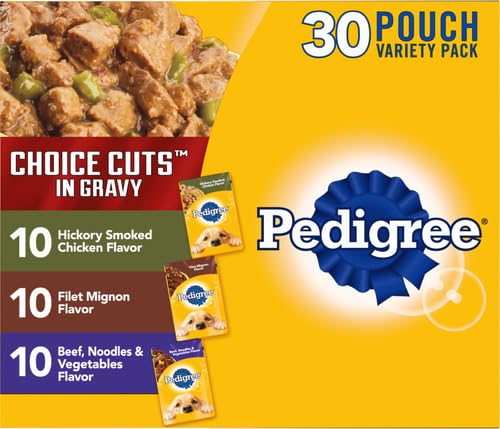 PEDIGREE CHOICE CUTS IN GRAVY Adult Soft Wet Dog Food 30-Count Variety Pack, 3.5 oz Pouches-UPStoxs