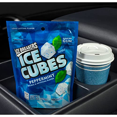 ICE BREAKERS Ice Cubes Peppermint Sugar Free Chewing Gum Pouch, 8.11 oz (100 Pieces)-UPStoxs