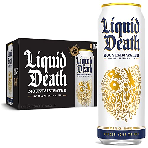 Liquid Death, Still Mountain Water, 8-Pack (King Size 19.2oz Cans), Real Mountain Source, Natural Minerals & Electrolytes-UPStoxs