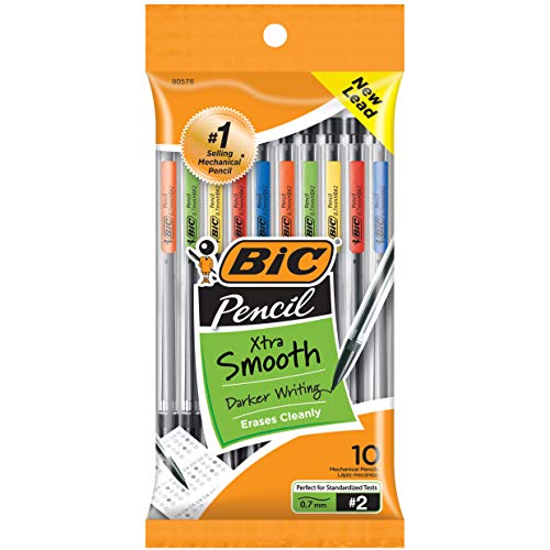 BIC Xtra-Smooth Mechanical Pencils With Erasers, Medium Point (0.7mm), 10-Count Pack, Mechanical Pencils for School or Office Supplies (MPP101-BLK)-UPStoxs