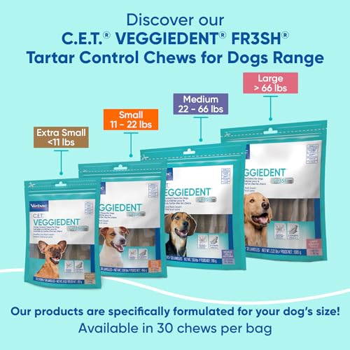 Virbac CET Veggiedent FR3SH Tartar Control Chews for Large Dogs Over 66 Pounds, Plant-Based Formula, 30 Count Bag-UPStoxs