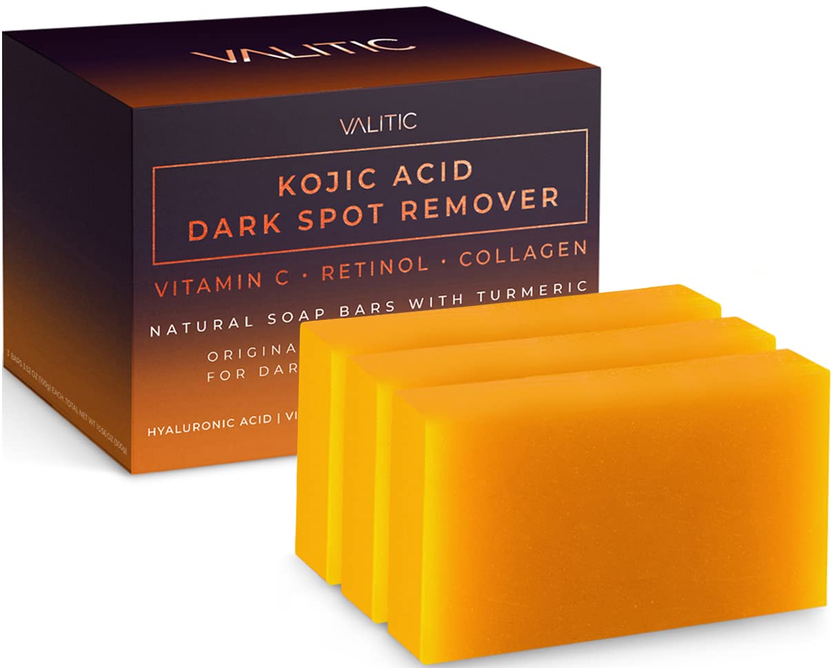 VALITIC Kojic Acid Dark Spot Remover Soap Bars with Vitamin C, Retinol, Collagen, Turmeric - Original Japanese Complex Infused with Hyaluronic Acid, Vitamin E, Shea Butter, Castile Olive Oil (3 Pack)-UPStoxs