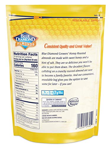 Blue Diamond Almonds Honey Roasted Snack Almonds, Honey Roasted, 1 Pound (Pack of 1)-UPStoxs