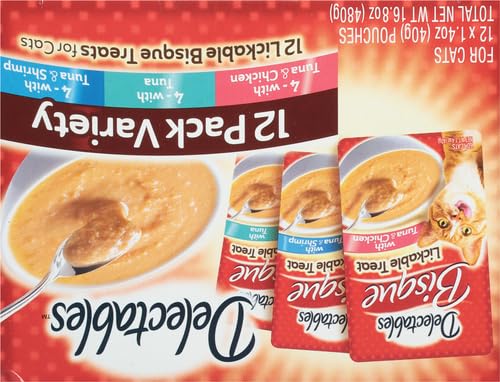 Delectables Bisque Lickable Wet Cat Treats - Chicken, Tuna & Shrimp, 12 count-UPStoxs