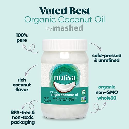 Nutiva Organic Coconut Oil 15 fl oz, Cold-Pressed, Fresh Flavor for Cooking, Natural Hair, Skin, Massage Oil and, Non-GMO, USDA Organic, Unrefined Extra Virgin Coconut Oil (Aceite de Coco)-UPStoxs