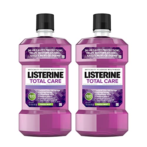 Listerine Total Care Anticavity Fluoride Mouthwash, Kills 99.9% of Germs That Cause Bad Breath and Prevents Cavities, Fresh Mint Flavor, 1L (Pack of 2)-UPStoxs