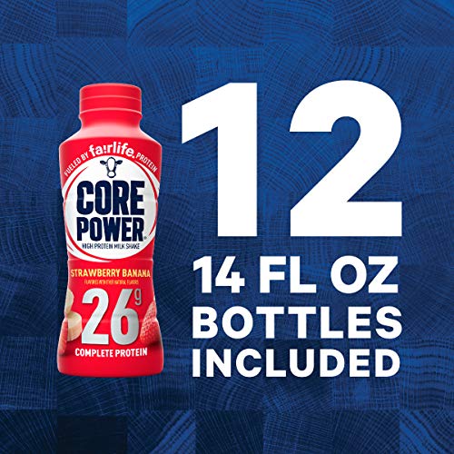 Core Power Fairlife 26g Protein Milk Shakes, Ready To Drink for Workout Recovery, Strawberry Banana, 14 Fl Oz (Pack of 12)-UPStoxs