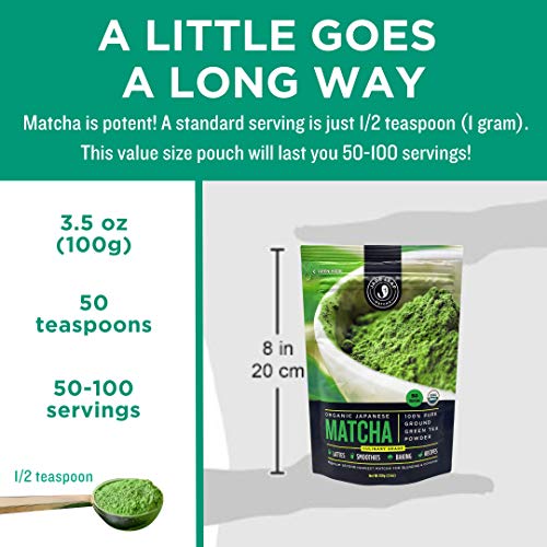 Jade Leaf Matcha - Organic Culinary Grade - Premium Second Harvest - Authentic Japanese Origin (3.53 Ounce Pouch)-UPStoxs