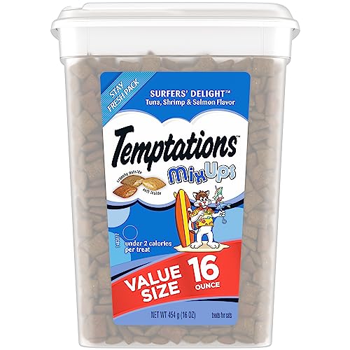 Temptations MixUps Crunchy and Soft Cat Treats Surfer's Delight Flavor, 16 oz. Tub-UPStoxs