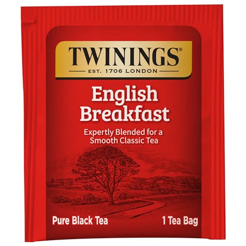 Twinings English Breakfast Black Tea Individually Wrapped Bags, 100 Count (Pack of 1), Smooth, Flavourful, and Robust, Caffeinated, Enjoy Hot or Iced | Packaging May Vary-UPStoxs