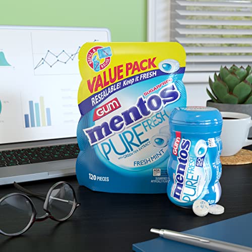 Mentos Pure Fresh Sugar-Free Chewing Gum with Xylitol, Fresh Mint, 120 Piece Bulk Resealable Bag (Pack of 1)-UPStoxs