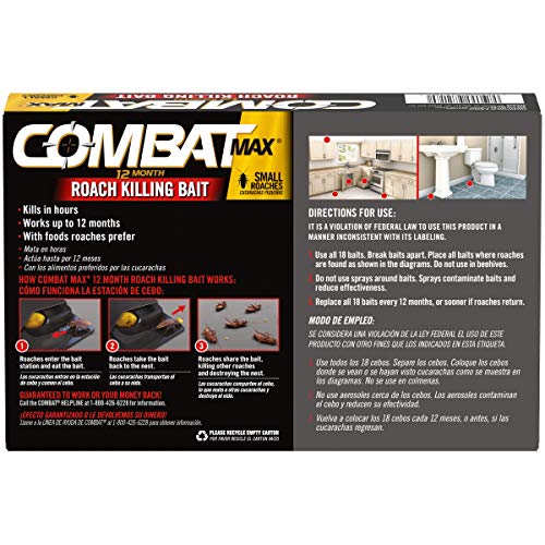 Combat Max 12 Month Roach Killing Bait, Small Roach Bait Station, Child-Resistant, 18 Count-UPStoxs