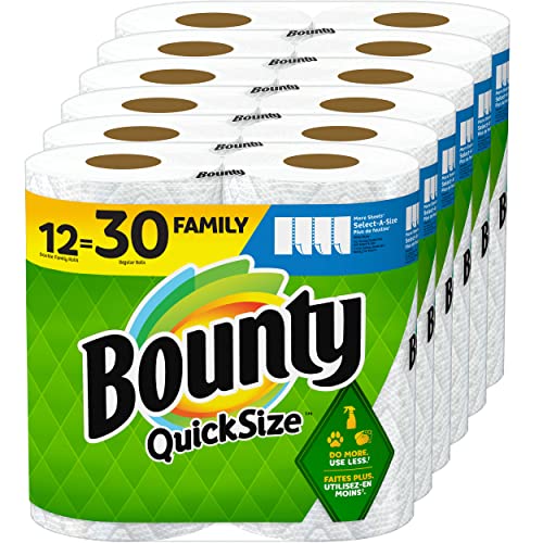 Bounty Quick-Size Paper Towels, White, 12 Family Rolls = 30 Regular Rolls-UPStoxs