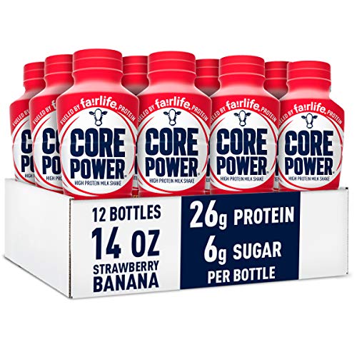 Core Power Fairlife 26g Protein Milk Shakes, Ready To Drink for Workout Recovery, Strawberry Banana, 14 Fl Oz (Pack of 12)-UPStoxs