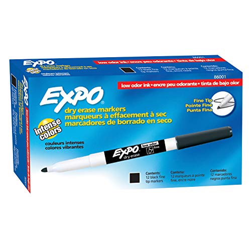 EXPO Low Odor Dry Erase Markers, Fine Tip, Black, 12 Count-UPStoxs