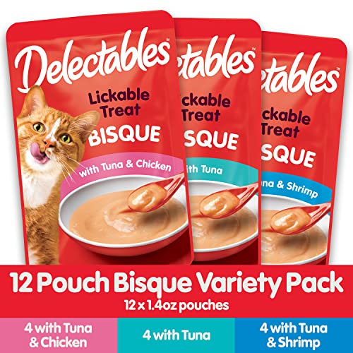 Delectables Bisque Lickable Wet Cat Treats - Chicken, Tuna & Shrimp, 12 count-UPStoxs