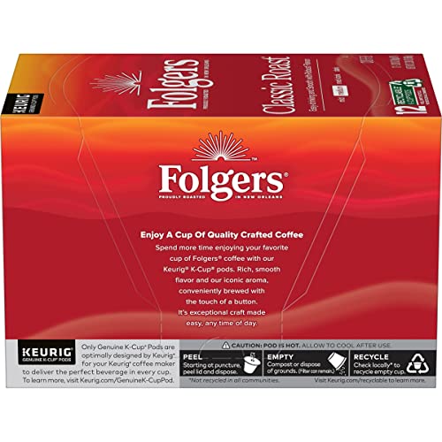 Folgers Classic Roast Medium Roast Coffee, 72 Keurig K-Cup Pods-UPStoxs