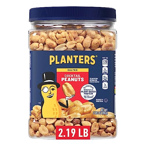 PLANTERS Salted Cocktail Peanuts, Party Snack, Plant-Based Protein, After School Snack, Roasted in Peanut Oil, Salted Nuts, Snack for Adults, Flavored with Sea Salt, Bulk Nuts, Kosher, 2.19lb (2 lb, 30z = 35 oz) Jar-UPStoxs