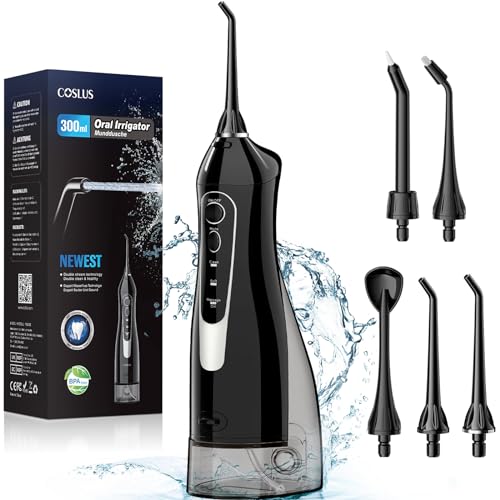 COSLUS Water Dental Flosser Teeth Pick: Portable Cordless Oral Irrigator 300ML Rechargeable Travel Irrigation Cleaner IPX7 Waterproof Electric Waterflosser Flossing Machine for Teeth Cleaning F5020E-UPStoxs