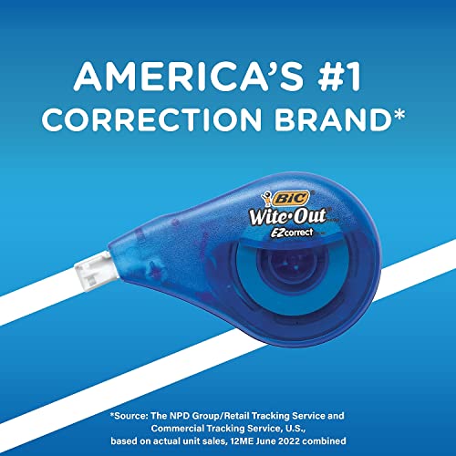 BIC Wite-Out Brand EZ Correct Correction Tape, 39.3 Feet, 2-Count Pack of white Correction Tape, Fast, Clean and Easy to Use Tear-Resistant Tape Office or School Supplies-UPStoxs