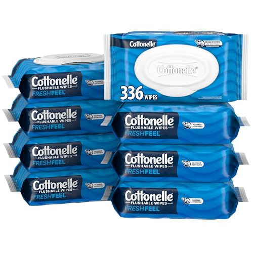 Cottonelle Fresh Feel Flushable Wet Wipes, Adult Wet Wipes, 8 Flip-Top Packs, 42 Wipes Per Pack (336 Total Wipes), Packaging May Vary-UPStoxs