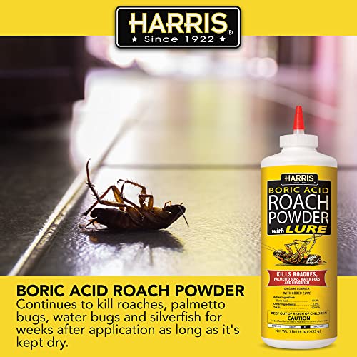 HARRIS Boric Acid Roach and Silverfish Killer Powder w/Lure for Insects (16oz)-UPStoxs