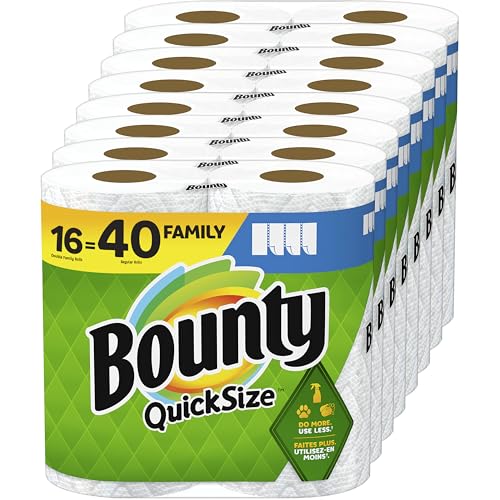 Bounty Paper Towels Quick Size, White, 16 Family Rolls = 40 Regular Rolls-UPStoxs