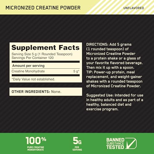 Optimum Nutrition Micronized Creatine Monohydrate Powder, Unflavored, Keto Friendly, 120 Servings (Packaging May Vary)-UPStoxs