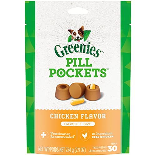 Greenies Pill Pockets for Dogs Capsule Size Natural Soft Dog Treats, Chicken Flavor, 7.9 oz. Pack (30 Treats)-UPStoxs