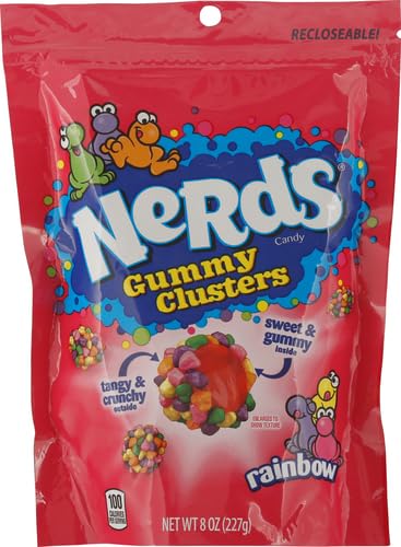 NERDS Gummy Clusters, Candy, Rainbow, Crunchy and Gummy, Back To School Sweet Treat, 8 oz-UPStoxs