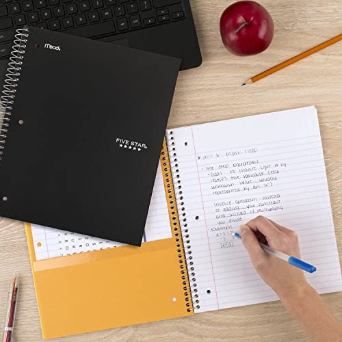 Five Star Spiral Notebook + Study App, 5 Subject, College Ruled Paper, Fights Ink Bleed, Water Resistant Cover, 8-1/2" x 11", 200 Sheets, Black (72081)-UPStoxs