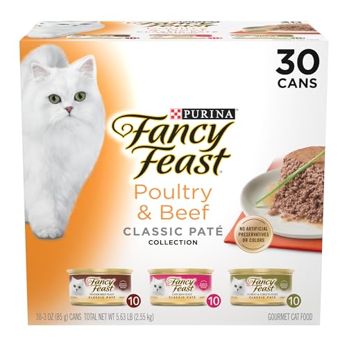 Fancy Feast Poultry and Beef Feast Classic Pate Collection Grain Free Wet Cat Food Variety Pack - (Pack of 30) 3 oz. Cans-UPStoxs