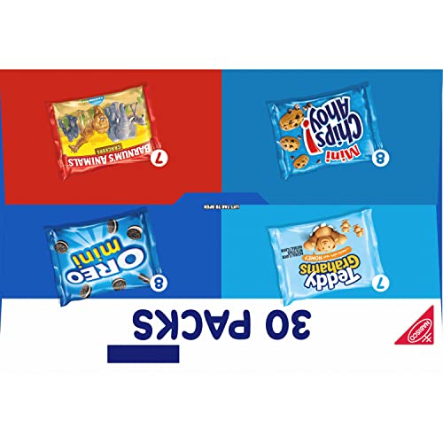 Nabisco Team Favorites Variety Pack, OREO Mini, CHIPS AHOY! Mini, Teddy Grahams Honey & Barnum's Animal Crackers, School Snacks, 30 Snack Packs-UPStoxs