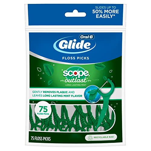 Oral-B Glide Complete with Scope Outlast Mint Flavor Floss Picks 75 Count-UPStoxs