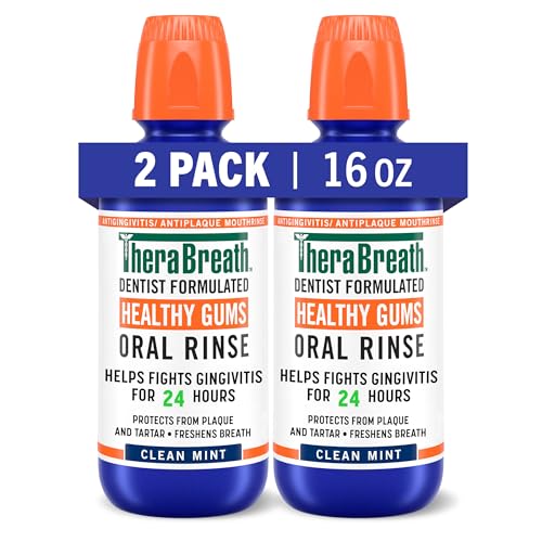 TheraBreath Healthy Gums Mouthwash Clean Mint, Antigingivitis, Dentist Formulated, 16 Fl Oz (2-Pack)-UPStoxs