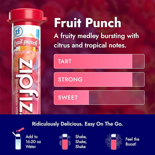 Zipfizz Daily Energy Drink Powder, Fruit Punch, 20 Pack 3-in-1 Sustained Energy, Rapid Hydration, and Essential Vitamins Sugar-Free Electrolyte Powder Contains Vitamin B-12 & Antioxidants-UPStoxs