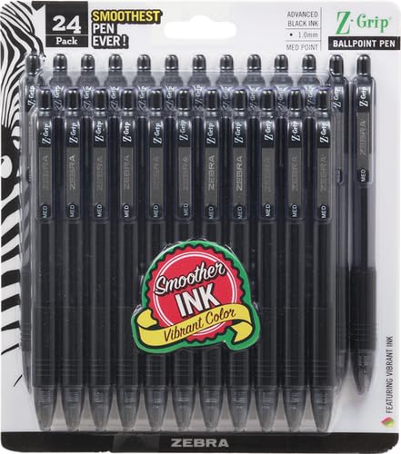 Zebra Pen Z-Grip Retractable Ballpoint Pen, Medium Point, 1.0mm, Black Ink, 24 Pack (Packaging may vary)-UPStoxs